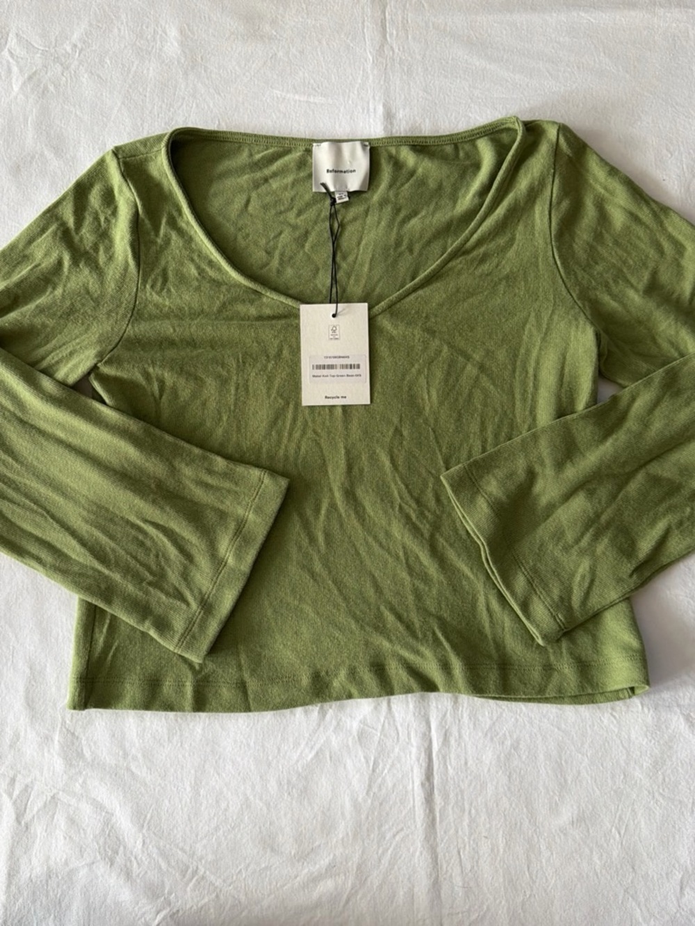 Reformation Olive Green Scoop Neck Long Sleeve Top